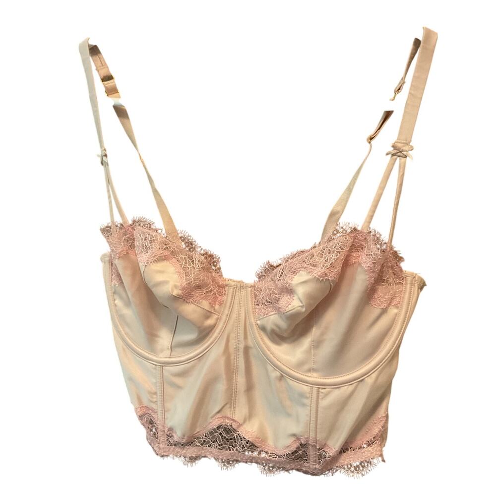 NWT Victoria Secret Dream Angels Unlined Balconet Beige Satin Pink Lace Bra 38C